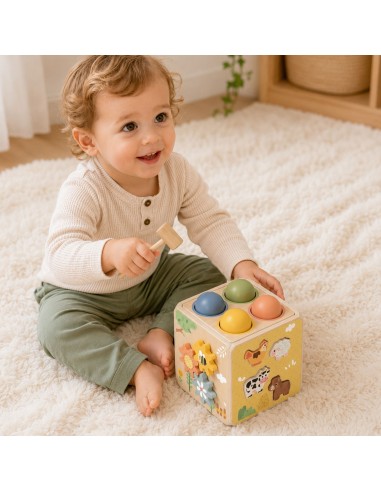 Drewniana Kostka Edukacyjna 5w1 Tooky Toy - sorter i zegar dla dziecka