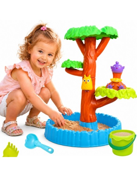 WOOPIE Wassertisch 2-in-1 Sandkasten Fröhlicher Baum – 8 Zubehörteile