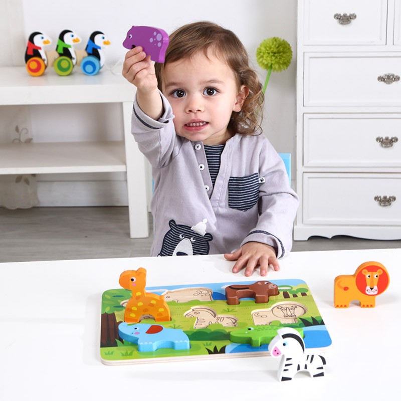 TOOKY TOY Grube Puzzle 3D Montessori Zwierzęta Dopasuj Kształty Układanka