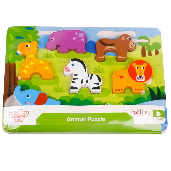 TOOKY TOY Grube Puzzle 3D Montessori Zwierzęta Dopasuj Kształty Układanka