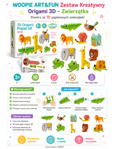 WOOPIE ART&FUN Kreativset Origami 3D - 10 Tierchen zum Basteln
