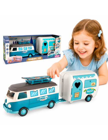 WOOPIE XL camperis lėlėms - stovyklavimo rinkinys su priekaba