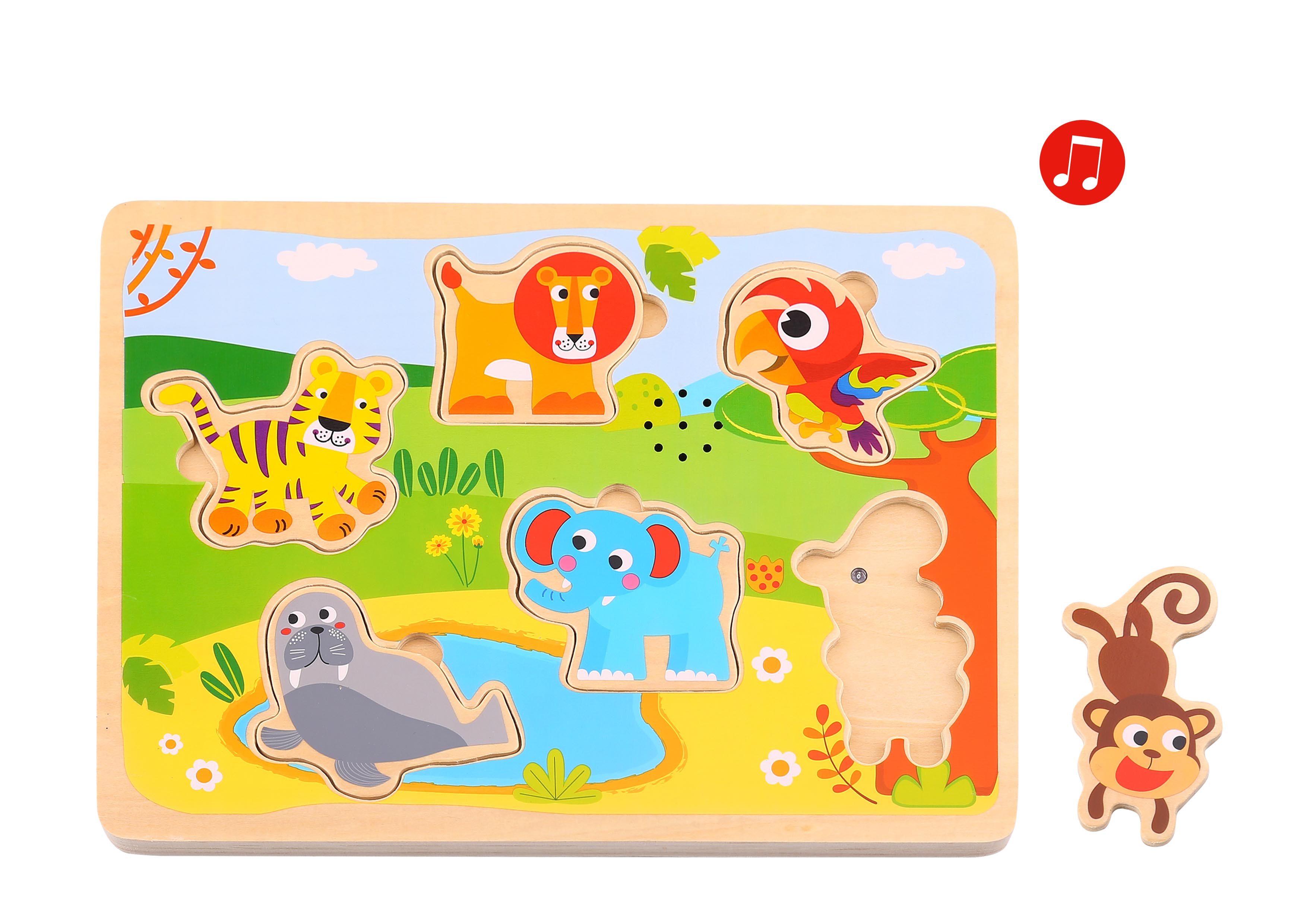 TOOKY TOY Drewniane Puzzle Montessori Dźwiękowe Zwierzęta Do Dopasowania