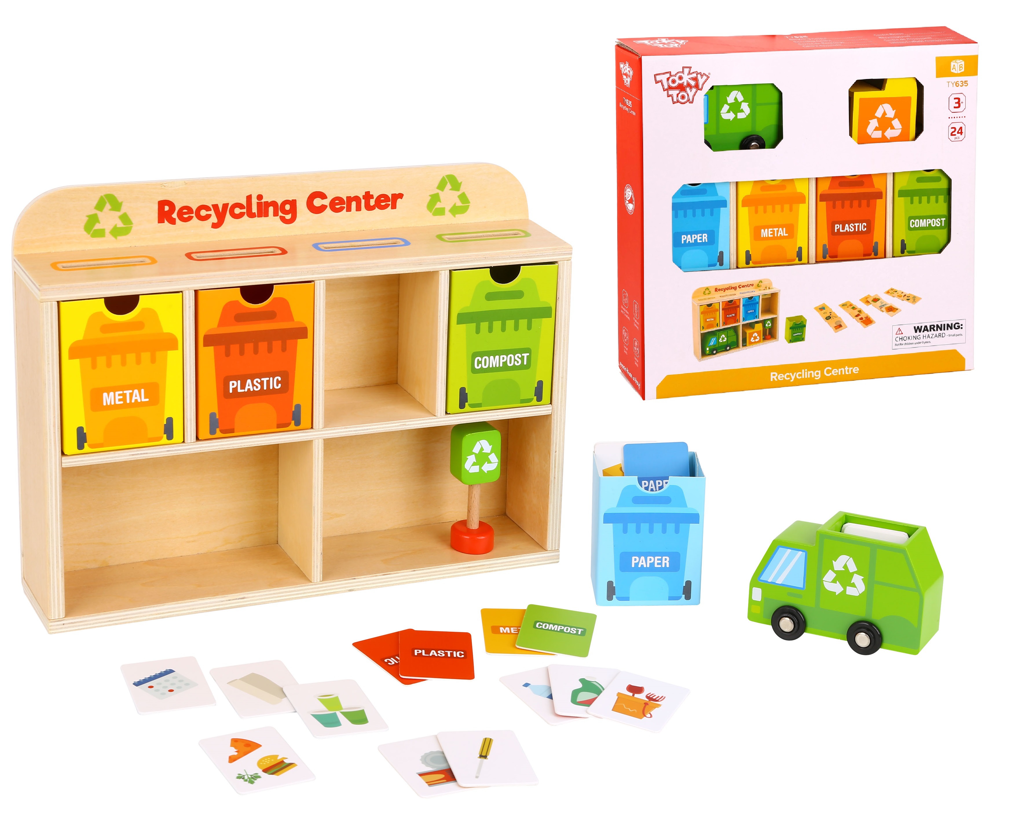 TOOKY TOY Drewniane Centrum Recyklingu Edukacyjny Sorter