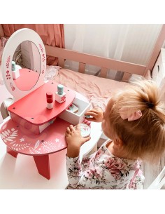 TOOKY TOY rožinis medinis tualetinis staliukas – rinkinys su veidrodžiu 2