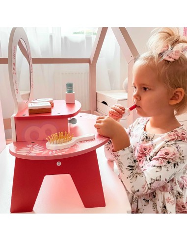 TOOKY TOY pink wooden dressing table - set with mirror