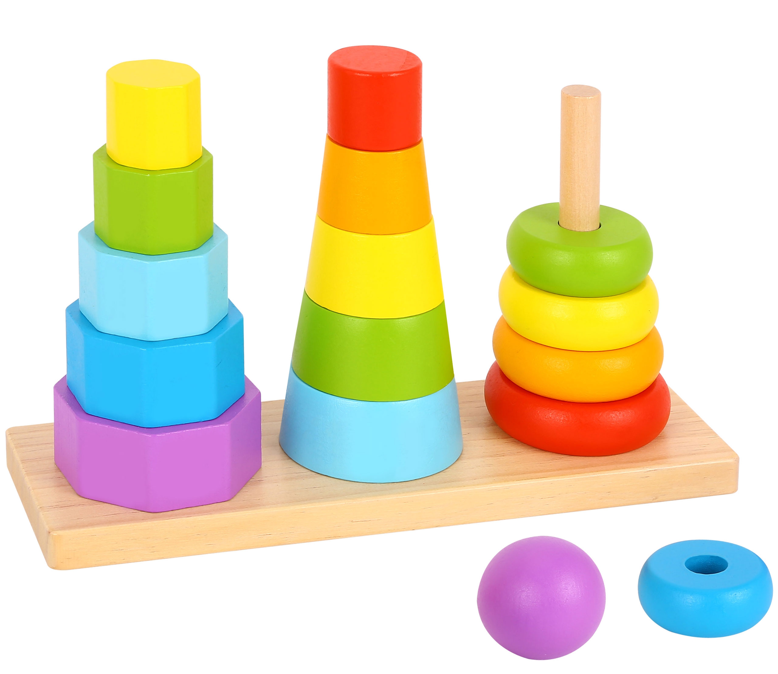 TOOKY TOY Drewniane Sortery Trzy Wieże Do Układania Mniejszy - Większy