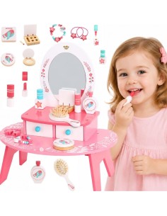 TOOKY TOY rožinis medinis tualetinis staliukas – rinkinys su veidrodžiu 2