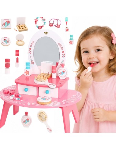 TOOKY TOY pink wooden dressing table - set with mirror