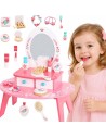 TOOKY TOY rožinis medinis tualetinis staliukas – rinkinys su veidrodžiu