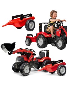 FALK Case Pedal Tractor with Bucket and Trailer Red 3+
