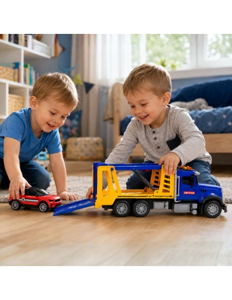 Lawetten-Lastwagen Transporter 1:14 WOOPIE – Spielzeugauto Licht, Ton