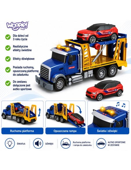 Lawetten-Lastwagen Transporter 1:14 WOOPIE – Spielzeugauto Licht, Ton