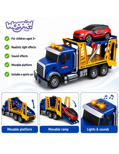 Lawetten-Lastwagen Transporter 1:14 WOOPIE – Spielzeugauto Licht, Ton