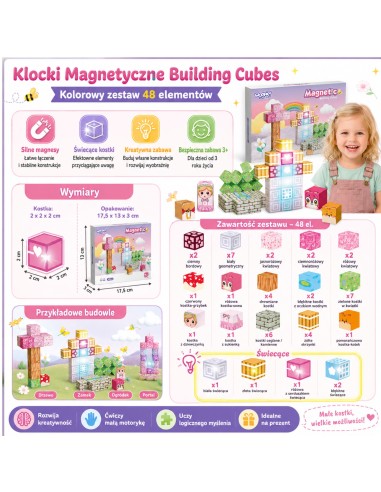 Woopie magnetinės kaladėlės 48 el. | Montessori 3D konstruktorius