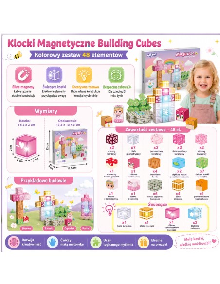 Woopie magnetinės kaladėlės 48 el. | Montessori 3D konstruktorius