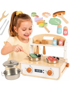 Medinė virtuvė su griliu Tooky Toy – edukacinis žaislas vaikams.