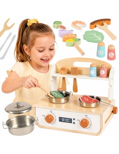 Medinė virtuvė su griliu Tooky Toy – edukacinis žaislas vaikams.