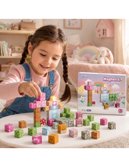 Woopie Magnetic Blocks 48 Pieces | Montessori 3D Puzzle