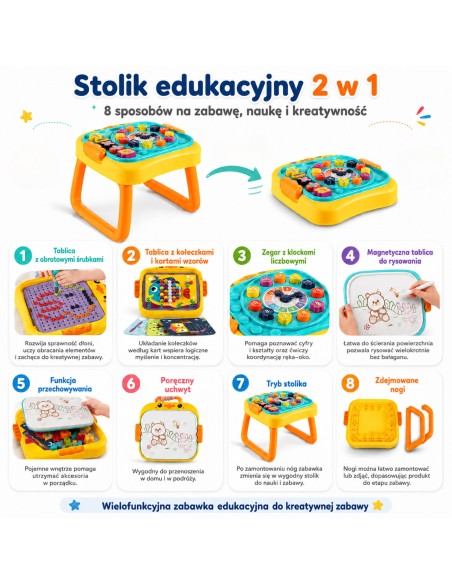 WOOPIE Interaktywny Stolik Edukacyjny 3w1 Warsztat Tablica Sorter Cyfry