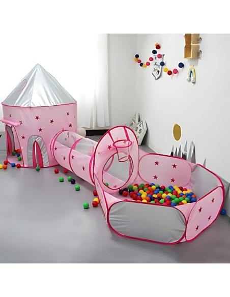WOOPIE 3in1 palapinė „Princesečių rūmai“ XXL su tuneliais ir baseinu