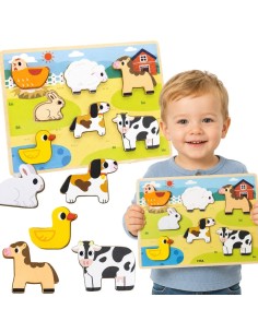 VIGA medinės dėlionės konstruktorius 2in1 Ūkis - Montessori dėlionė vaikams