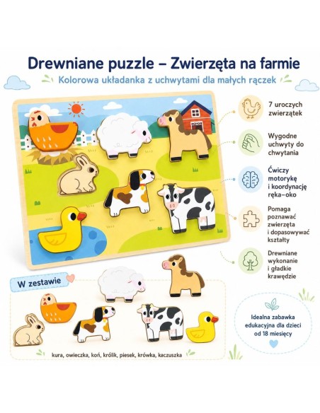 VIGA Holz-Puzzles 2in1 Bauernhof – Montessori-Steckspiel für Kinder