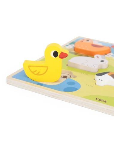 VIGA Holz-Puzzles 2in1 Bauernhof – Montessori-Steckspiel für Kinder
