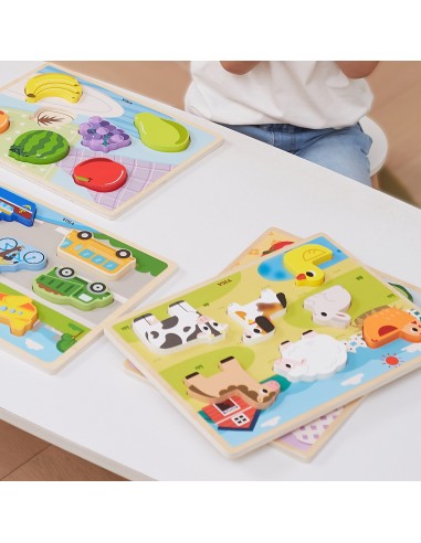 VIGA Holz-Puzzles 2in1 Bauernhof – Montessori-Steckspiel für Kinder