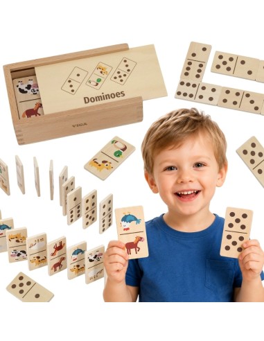 VIGA Holzdomino 2in1 Tiere und Zahlen – pädagogischer Spielspaß