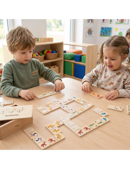 VIGA Holzdomino 2in1 Tiere und Zahlen – pädagogischer Spielspaß