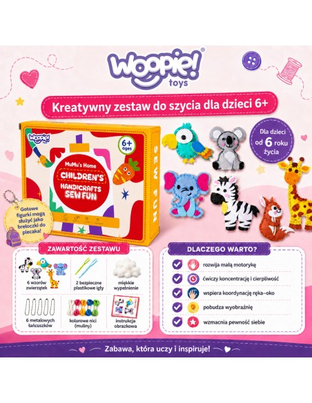 Vaikų siuvimo rinkinys „DIY“ - veltiniai gyvūnėliai ir raktų pakabukai