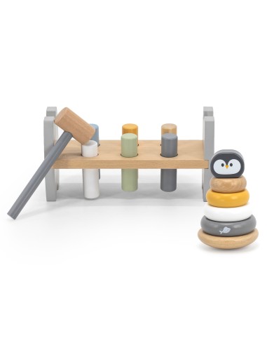 Set VIGA PolarB: Holz-Pyramide und Hammer- und Steckspiel (Montessori)