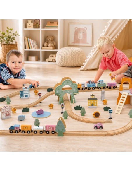 VIGA PolarB wooden train set 90 pieces - track for children