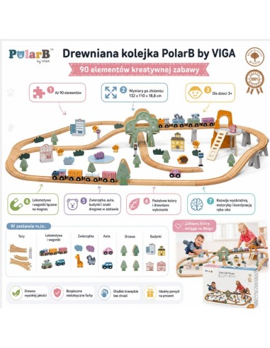Medinis traukinys su bėgiais, 90 elementų PolarB vaikams - Viga!