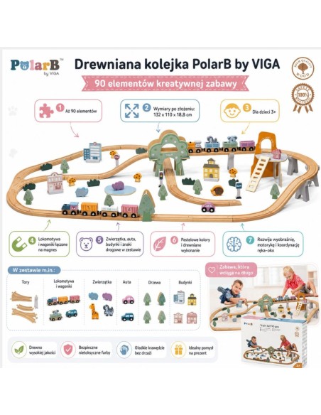 Medinis traukinys su bėgiais, 90 elementų PolarB vaikams - Viga!
