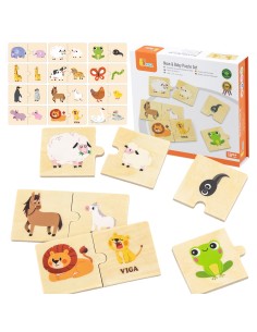 VIGA Drewniane Puzzle Układanka Zwierzątka Małe i Duże