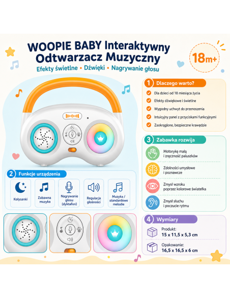 WOOPIE BABY muzikos grotuvas – Edukacinis garsinis žaislas