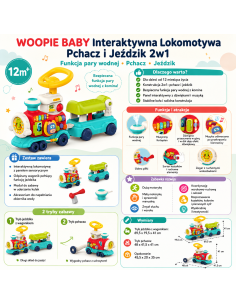 WOOPIE BABY traukinukas-stumdukas, paspirtukas 2in1 interaktyvus – garai 2