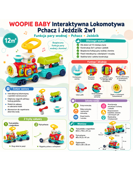 OPIE BABY Lokomotive Schieber Roller 2in1 Interaktiver Zug Dampf