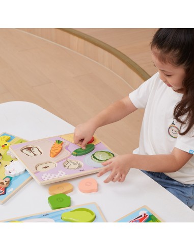 VIGA Holz-Puzzles & Steckspiel Montessori 2in1 – Figuren Gemüse
