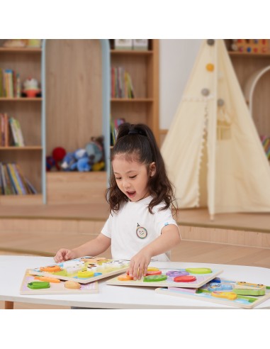 VIGA Holz-Puzzles & Steckspiel Montessori 2in1 – Figuren Gemüse