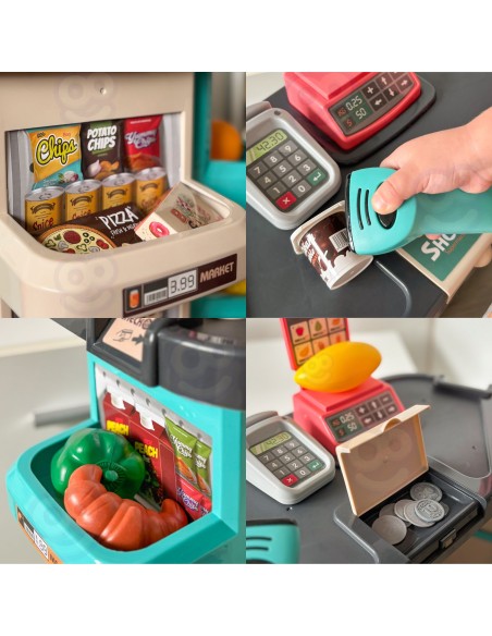 WOOPIE Supermarkt-Shop – Wagen, Korb, Kasse, Waage, Scanner (47-teilig)