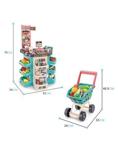 WOOPIE Supermarkt-Shop – Wagen, Korb, Kasse, Waage, Scanner (47-teilig)