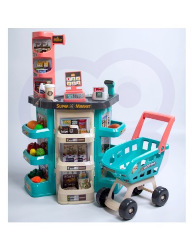 WOOPIE Supermarkt-Shop – Wagen, Korb, Kasse, Waage, Scanner (47-teilig)