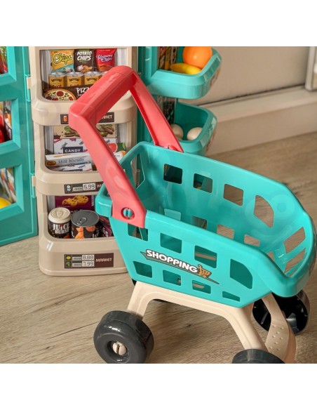WOOPIE Supermarkt-Shop – Wagen, Korb, Kasse, Waage, Scanner (47-teilig)