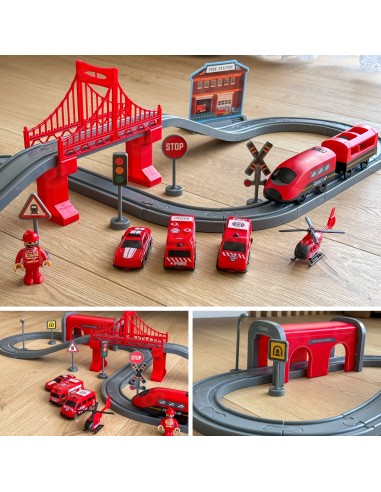 Gleisstrecke mit Zug Woopie – Set 66-tlg. Brücke Tunnel Geräusche