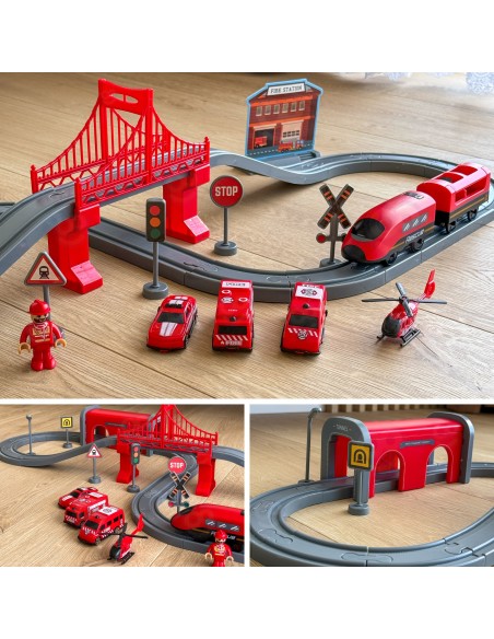 Gleisstrecke mit Zug Woopie – Set 66-tlg. Brücke Tunnel Geräusche