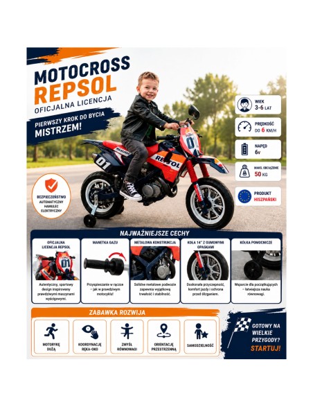 „Repsol“ motorinis žaislas su akumuliatoriumi 6V vaikams Injusa – lenktyninis cross stilius