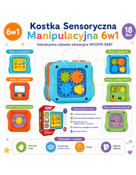 WOOPIE BABY jutiminis kubas 6in1, edukacinis interaktyvus žaislas